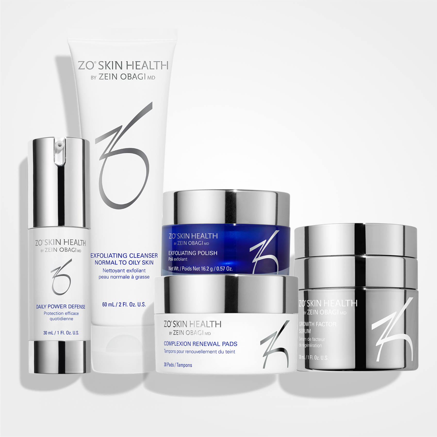 ZO Skin Health anti-aging program kit with skincare products and tools for mature skin rejuvenation and anti-aging treatment.