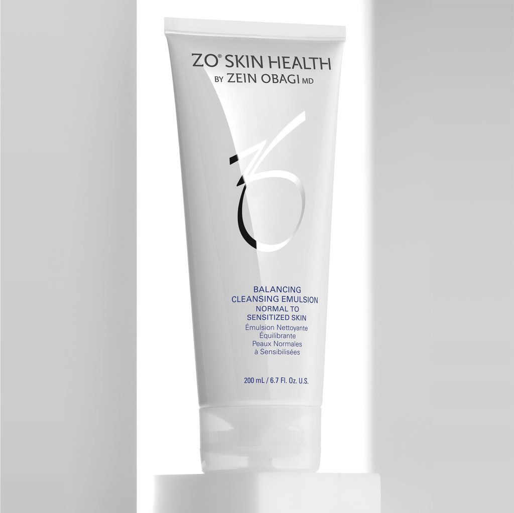 Wedoskin ZO Skin Balancing Cleansing Emulsion in a pump bottle, showing a gentle, hydrating facial cleanser for balanced skin.