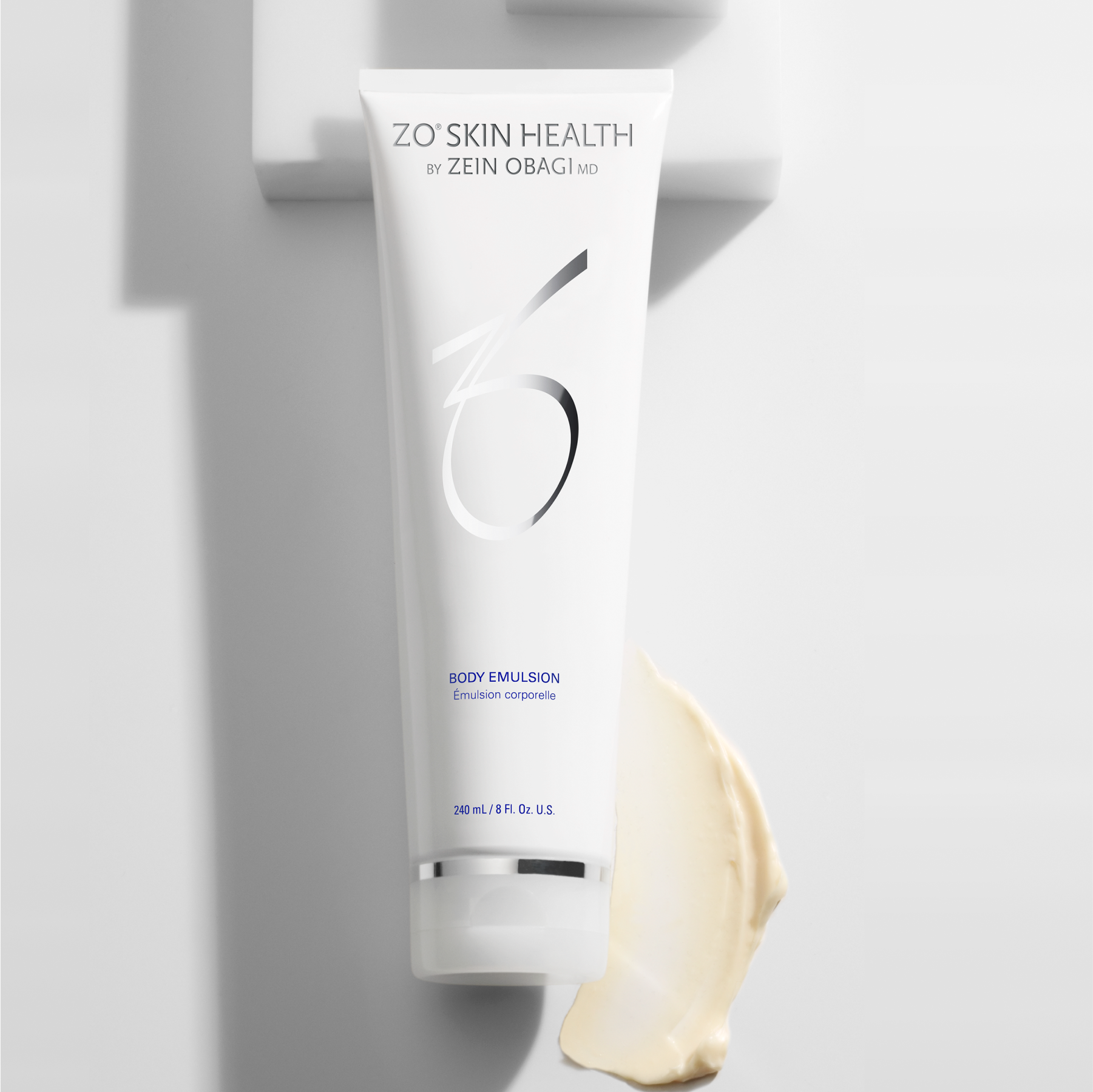 Wedoskin ZO Skin Health Body Emulsion in a white pump bottle, showcasing smooth, hydrating body care for healthy skin.
