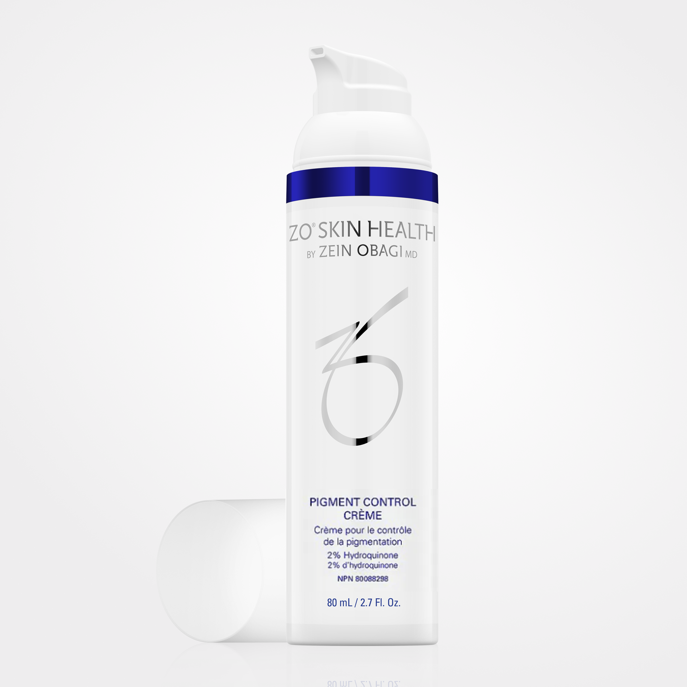 ZO Skin Health Pigment Control Crème 2% HQ in an 80ml jar, featuring a smooth cream texture for skin pigmentation concerns.