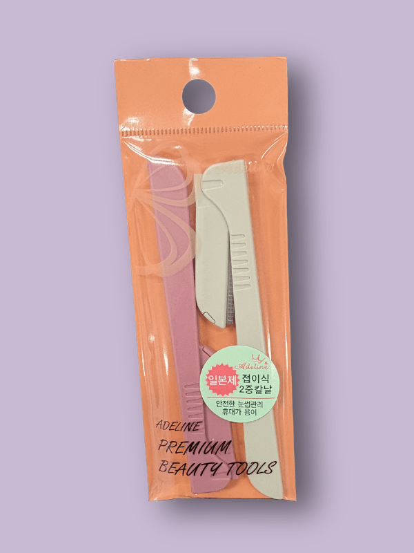 Lakinza K-beauty B.Adeline Folding Eyebrow Razors 2-pack, compact eyebrow grooming accessories with safe, precise blades.