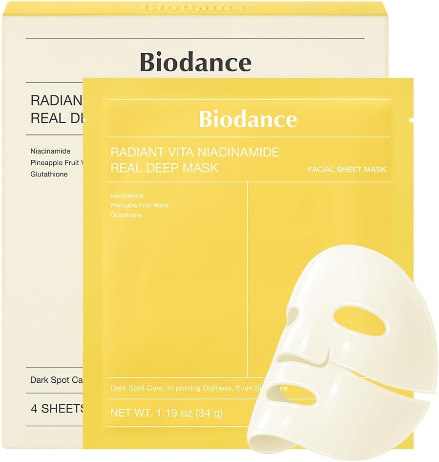 Lakinza Biodance Radiant Vita Niacinamide deep mask in 34g jar, showcasing the skincare product's packaging and branding.
