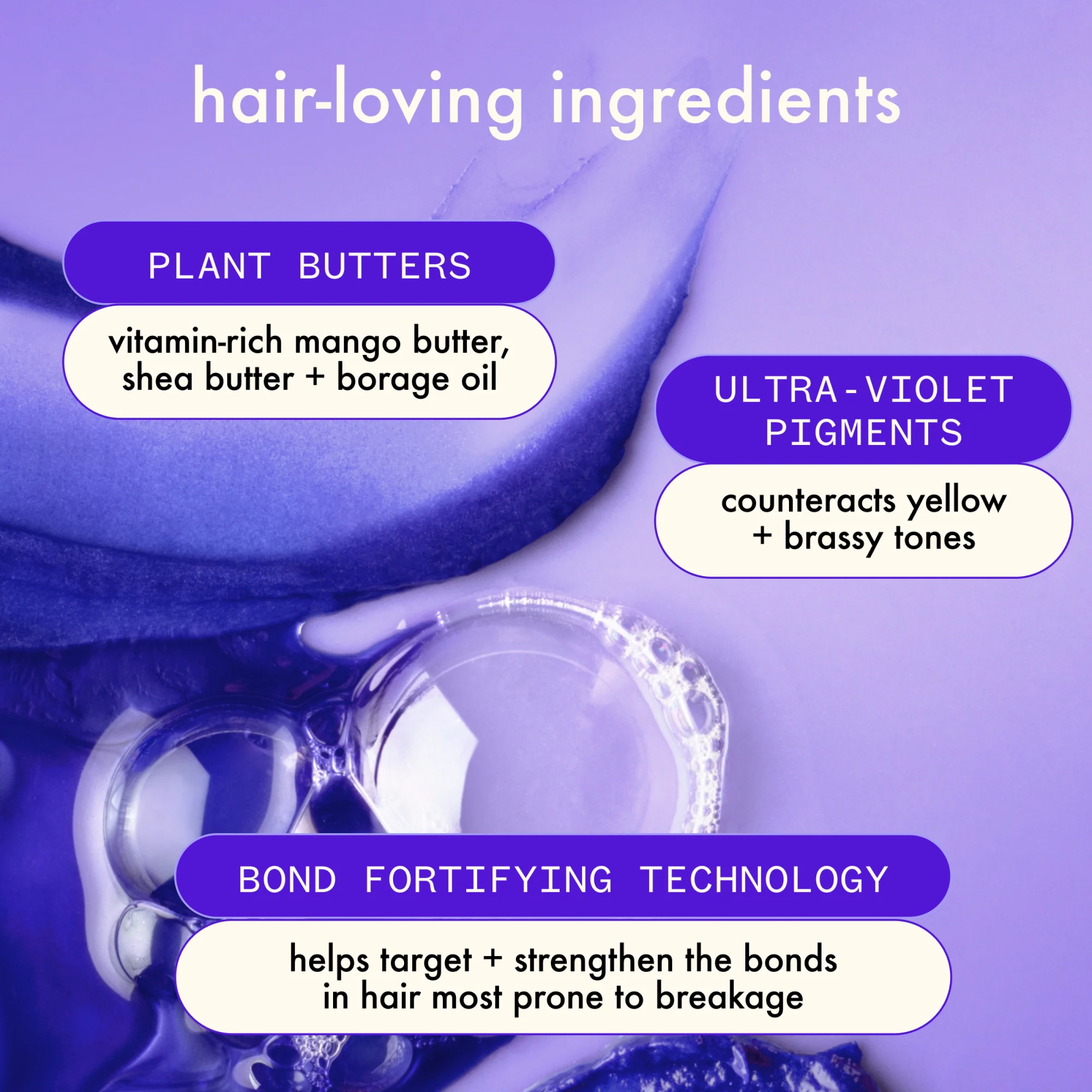 Image of Amika Bust Your Brass Cool Blonde Strength Repair Conditioner ingredients label, showing key components and product details.