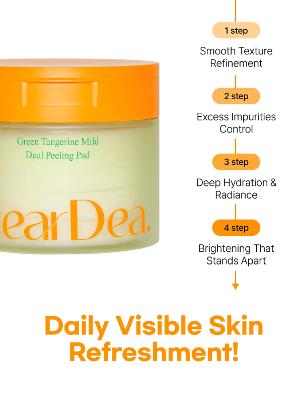 Lakinza ClearDea Mild Dual Peeling Pad mask, 140ml with 50 pads, showing the packaging and product design for K-beauty skincare.