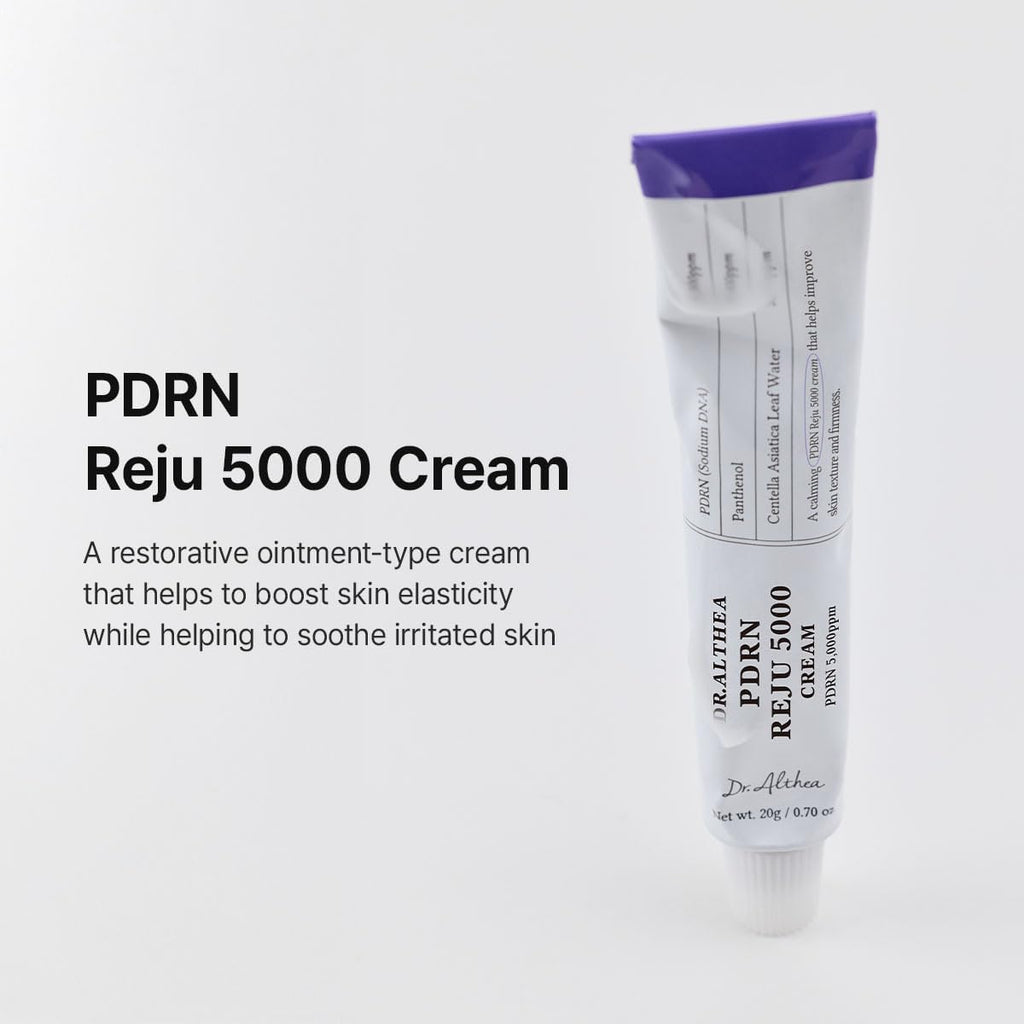 Lakinza Dr. Althea PDRN Reju 5000 Cream 20g jar showing smooth cream inside a clear jar with a white lid.