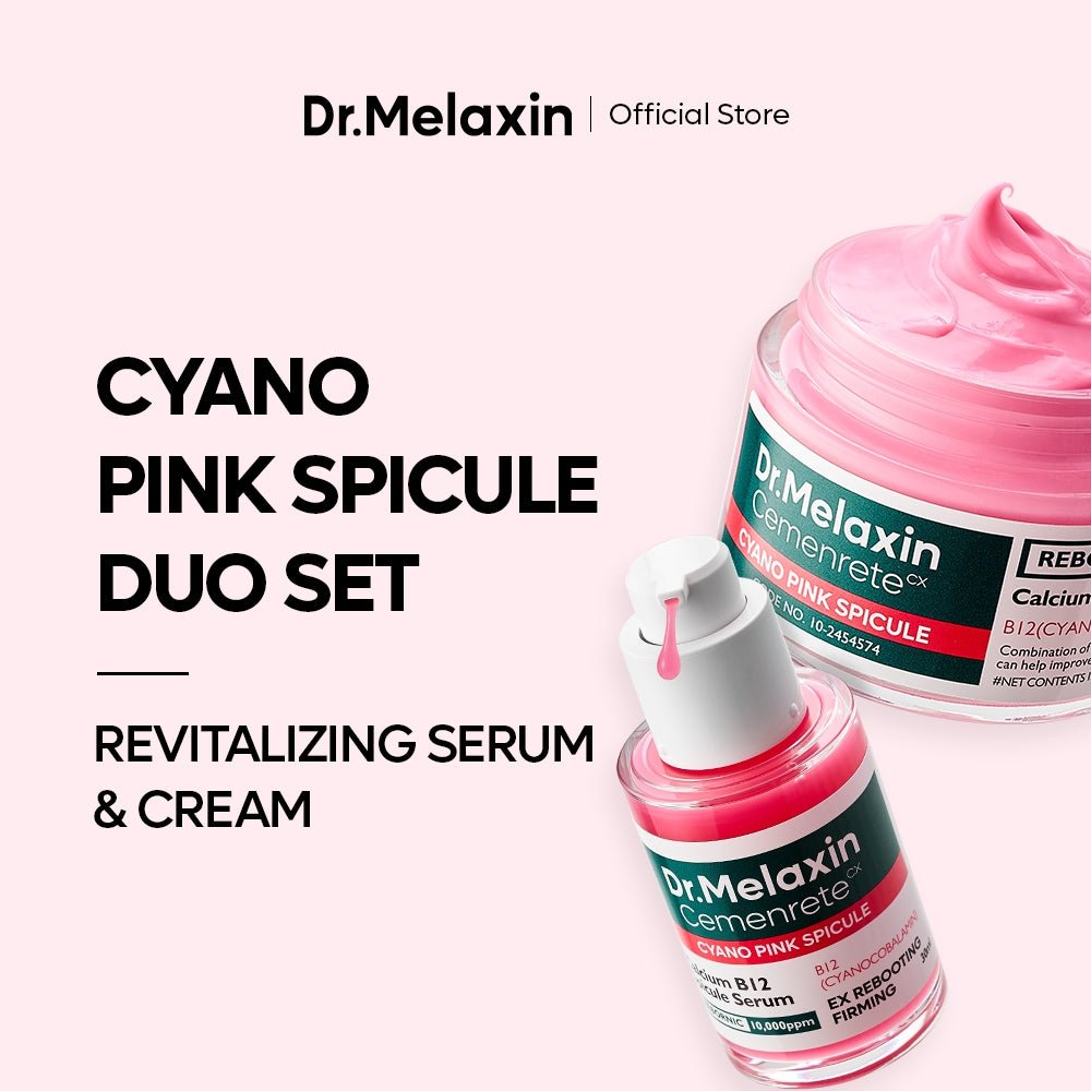 Lakinza K-beauty Dr.Melaxin Cemenrete Cyano Pink Spicule Cream 50ml jar with pink cream inside, skincare product for face and body