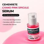 Lakinza K-beauty Dr.Melaxin Cemenrete Cyano Pink Spicule Serum 30ml bottle with pink liquid and serum pump dispenser