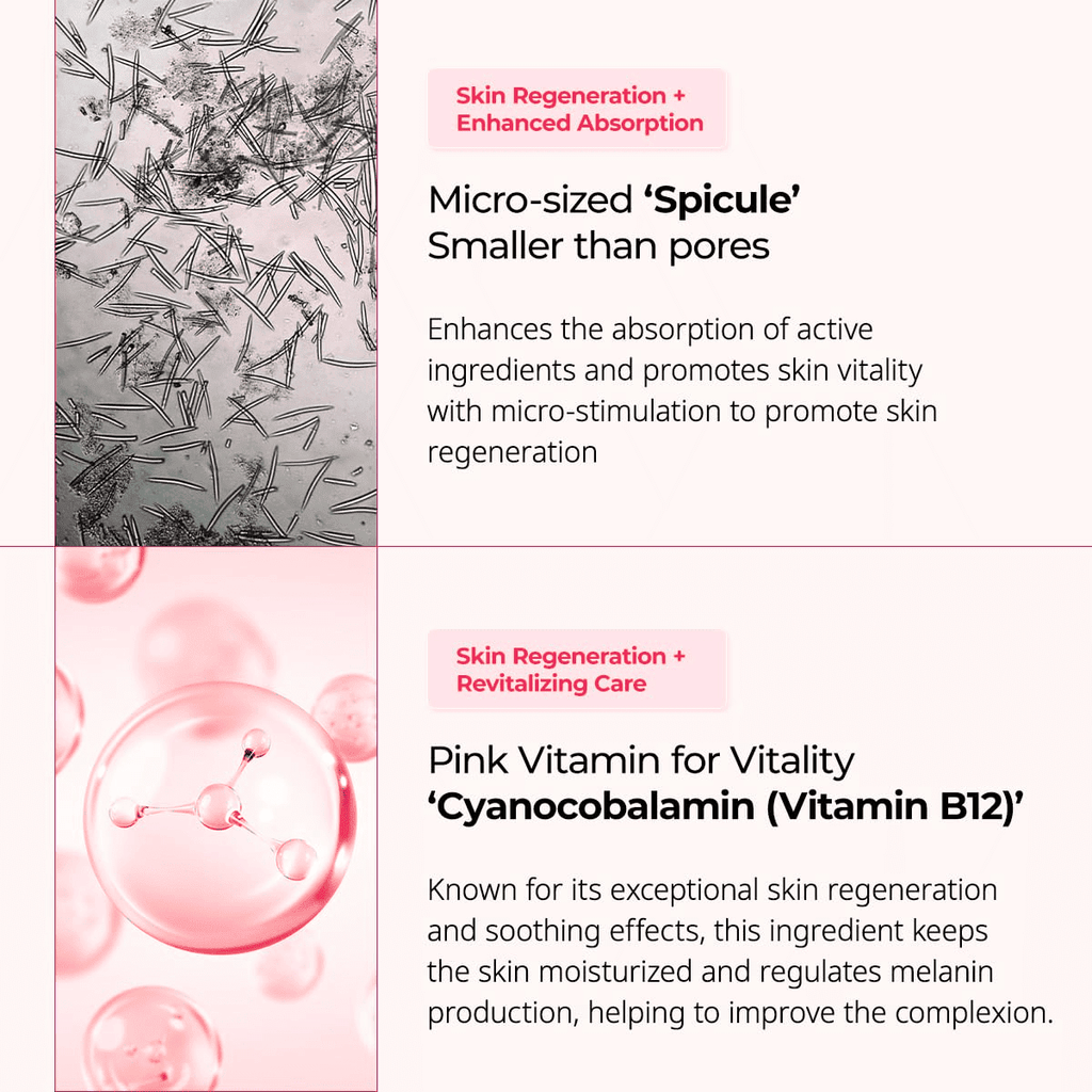 Lakinza K-beauty Dr.Melaxin Cemenrete Cyano Pink Spicule Serum 30ml bottle with pink label and pump dispenser.