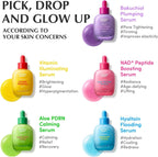 Lakinza K-beauty Eqqualberry NAD+ Peptide Boosting Serum 30ml in a clear bottle with a dropper cap, designed for skincare.