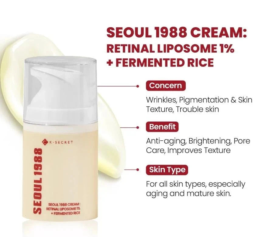 Lakinza K-beauty KSECRET SEOUL 1988 Cream with Retinal Liposome 1% and Fermented Rice in 50ml jar