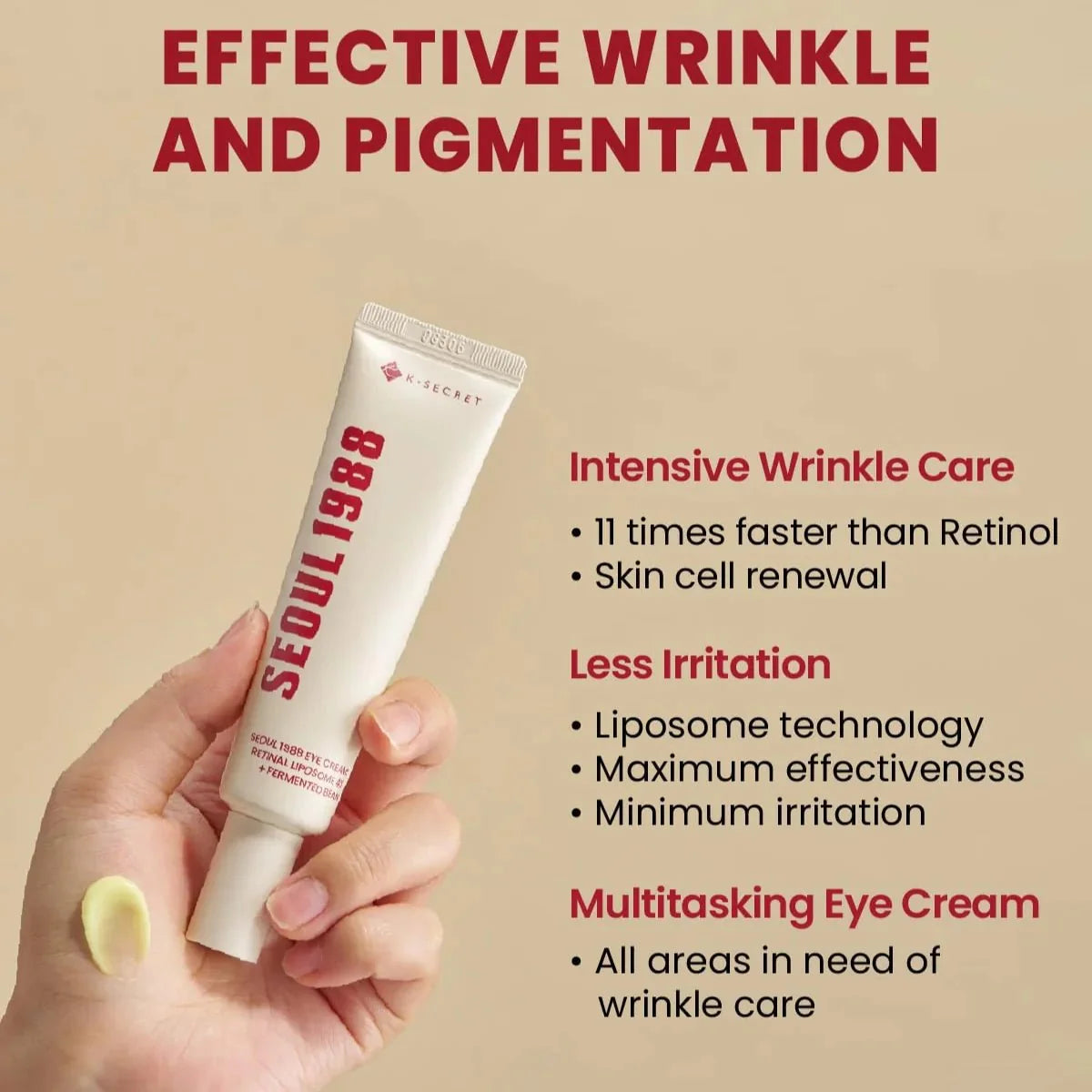 Lakinza K-beauty KSECRET SEOUL 1988 Eye Cream with retinal liposome and fermented bean, 30ml, in a sleek jar.