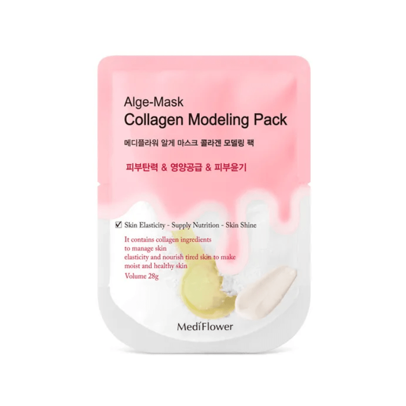 Lakinza Medi Flower Alge Modeling Pack K-beauty facial mask in 28g container, featuring natural algae ingredients for skincare.