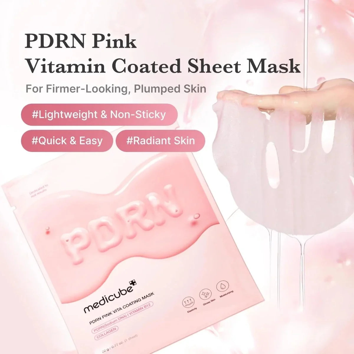 Medicube PDRN Pink Vita Coating Mask by Lakinza, 22g, showcasing the pink mask with vibrant packaging for K-beauty skincare.