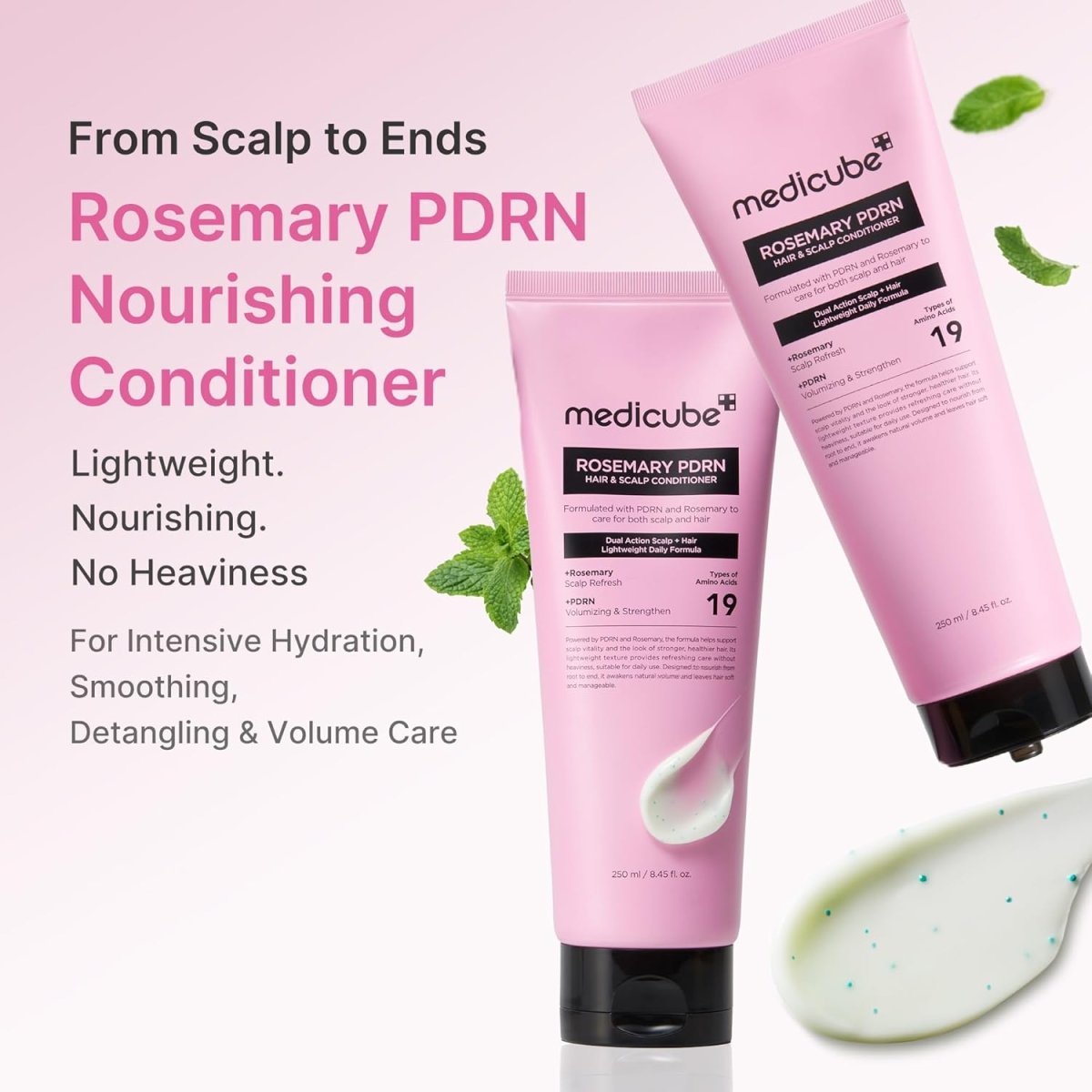 Medicube Rosemary PDRN Hair & Scalp Conditioner by Lakinza, 250ml bottle with rosemary and nourishing ingredients.