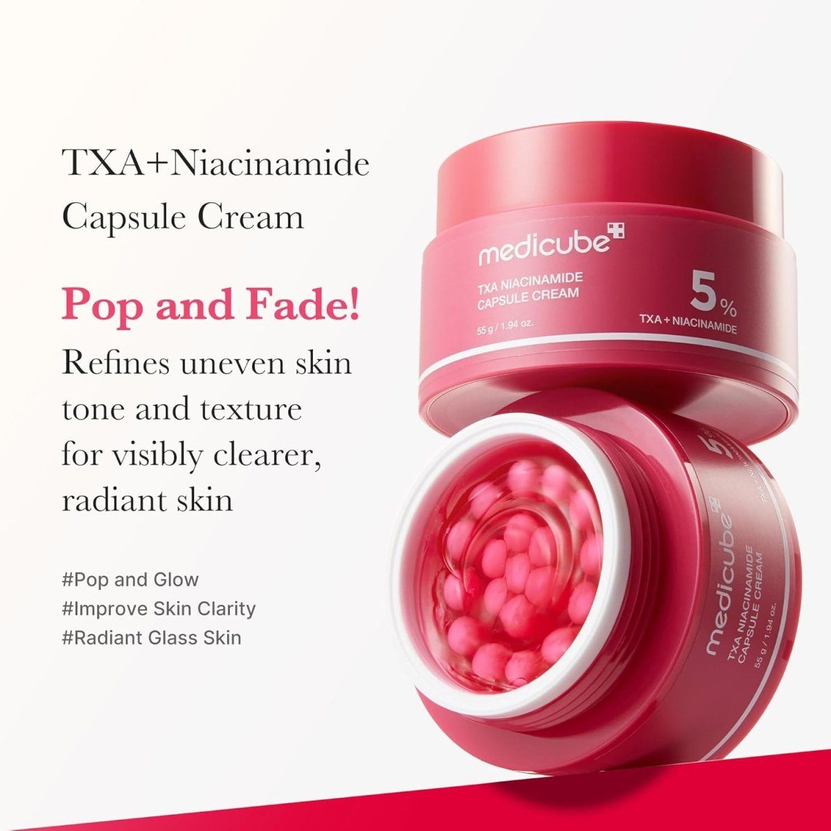 Lakinza K-beauty Medicube TXA Niacinamide Capsule Cream 55g in a jar, showcasing the skincare product's packaging and cream texture.