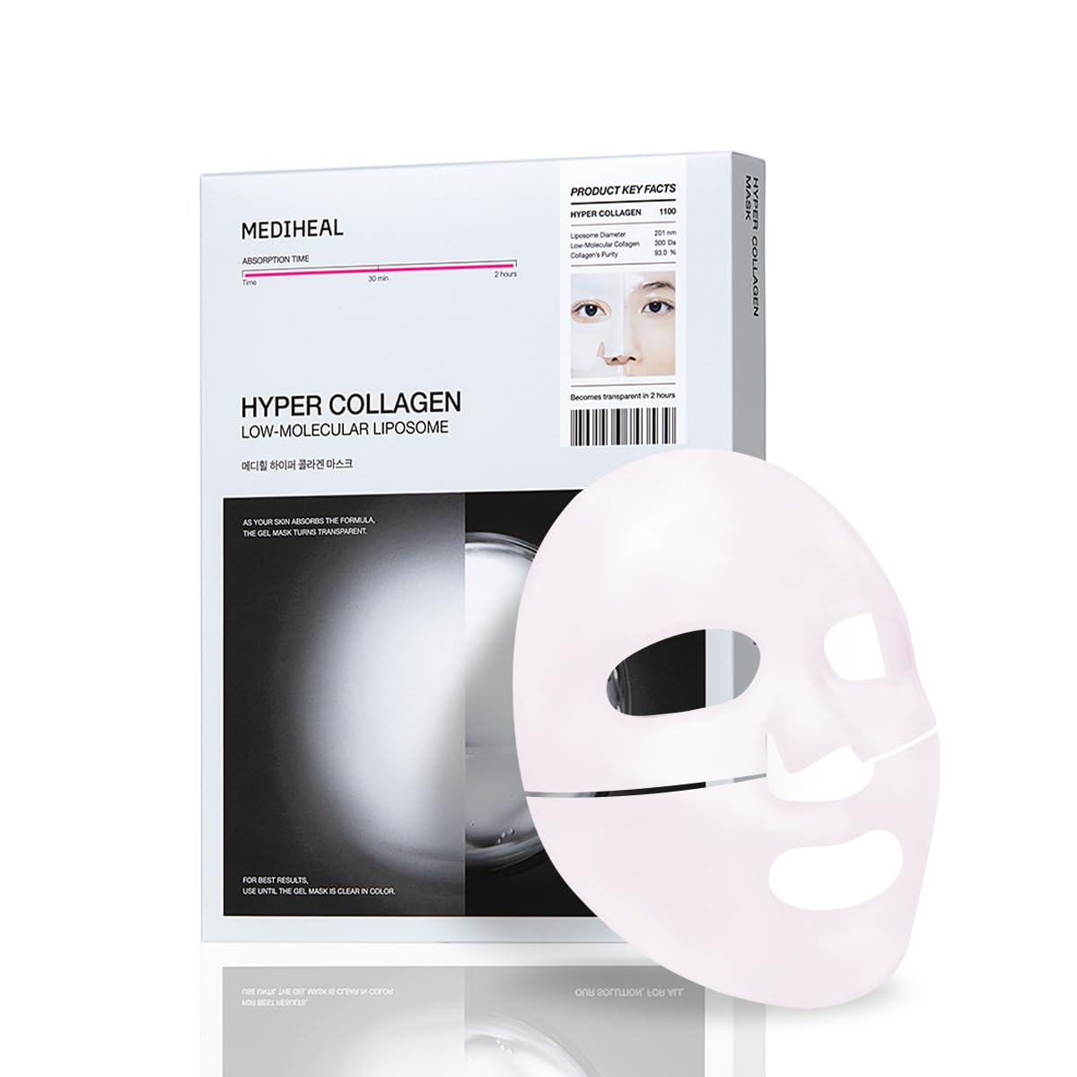 Mediheal Hyper Collagen Mask 34g, skincare mask by Lakinza K-beauty, showing a sealed sheet mask in packaging.