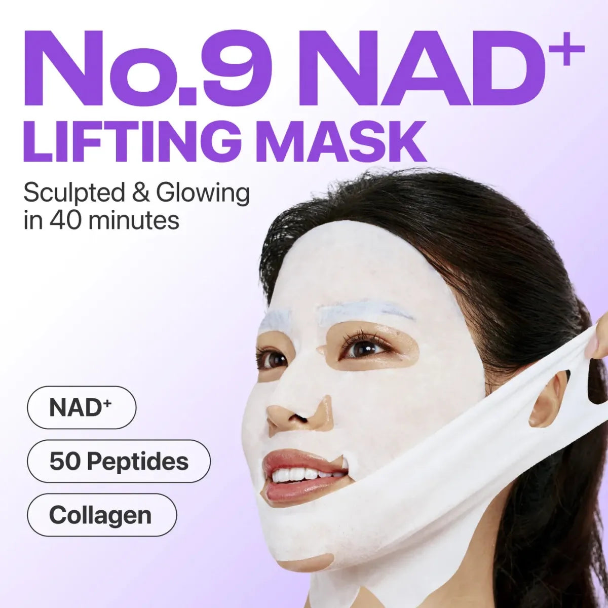 Lakinza Numbuzin No.9 NAD Bio Lifting Full Cover Facial Mask 48ml, one box of four K-beauty skincare masks.