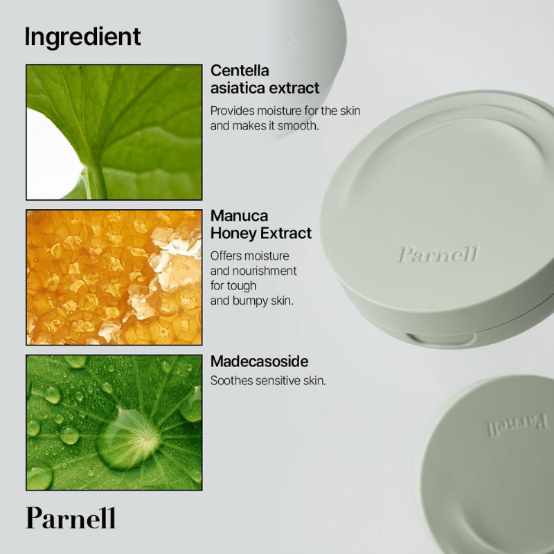Lakinza K-beauty Parnell Cicamanu Serum In-Matte Cushion 15g, close-up of the compact with cushion applicator and matte finish.
