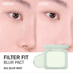 Peripera Filter Fit Blur Pact 8g, a compact base makeup powder by Lakinza K-beauty, shown open with a mirror and applicator.