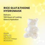Lakinza K-beauty Rice Glutathione HydroMask in 38g pod, showing the hydrating mask with rice and glutathione ingredients.