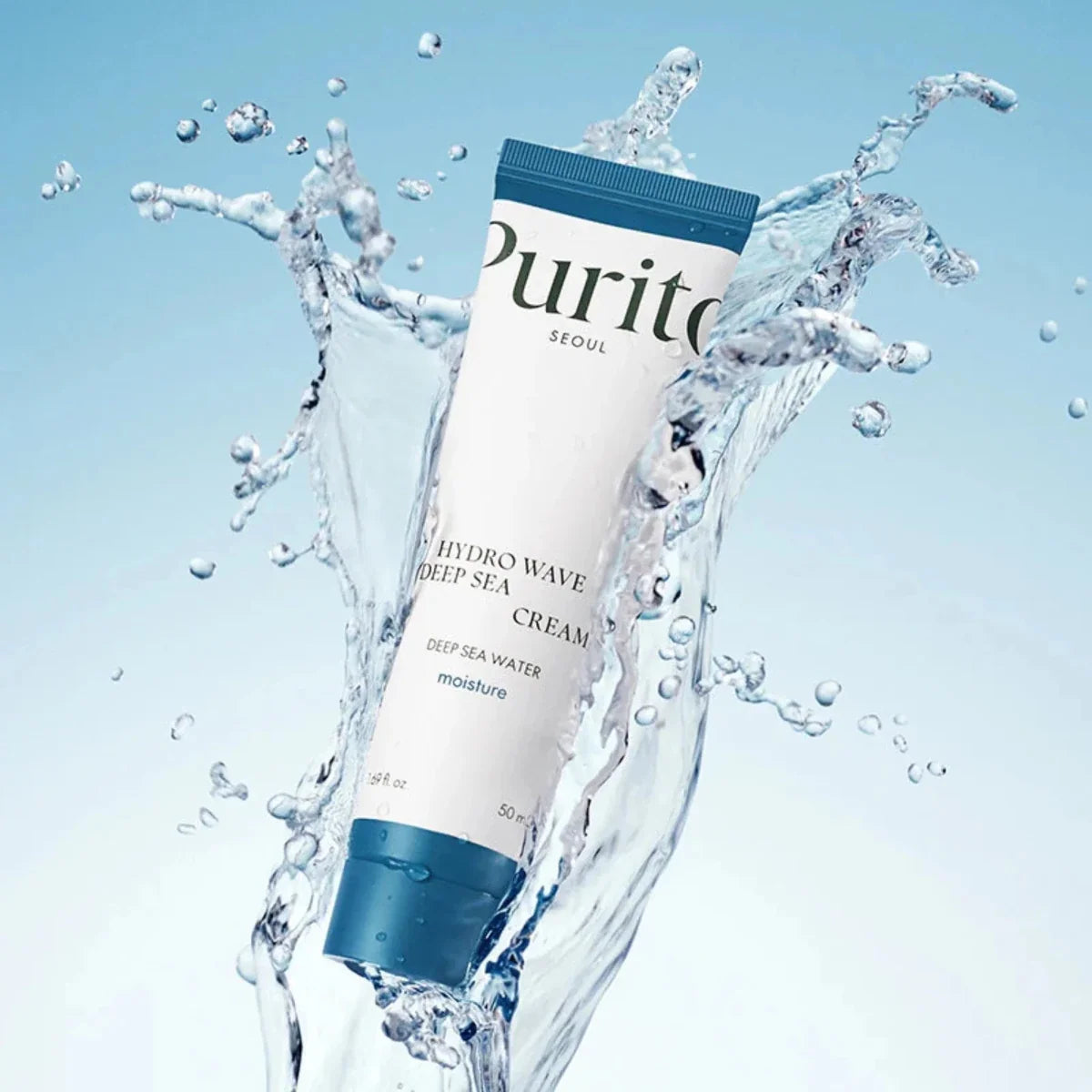 Lakinza K-beauty Purito Hydro Wave Deep Sea Cream 50ml, hydrating facial cream with deep sea ingredients, in a white jar.