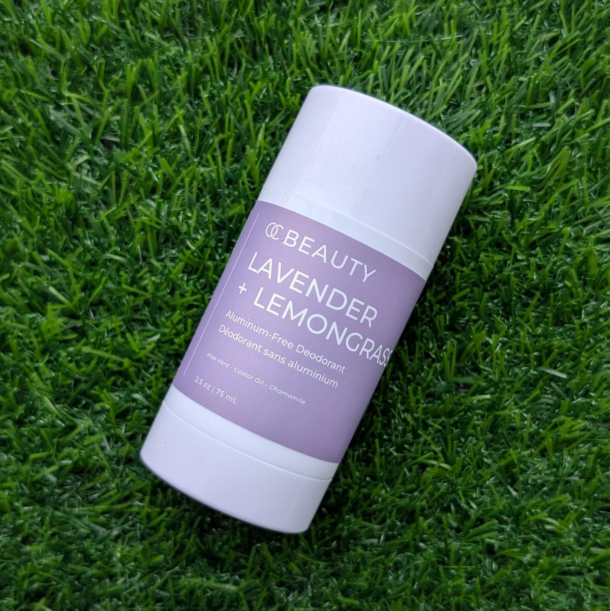 OC Beauty Co. Lavender and Lemongrass natural deodorant stick with a sleek container, featuring lavender and lemongrass scents.