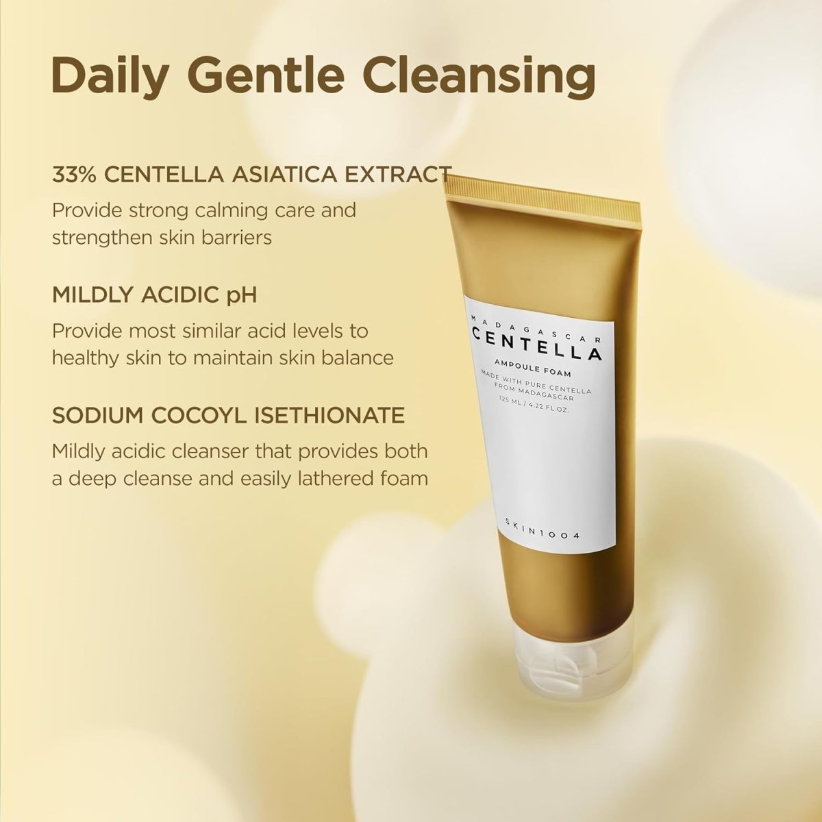 Lakinza K-beauty SKIN1004 Madagascar Centella Ampoule Foam cleanser in 20ml tube, featuring green and white packaging.