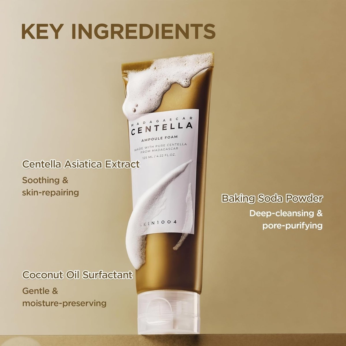 Lakinza K-beauty SKIN1004 Madagascar Centella Ampoule Foam cleanser in a 20ml mini tube, showing the product tube and packaging.