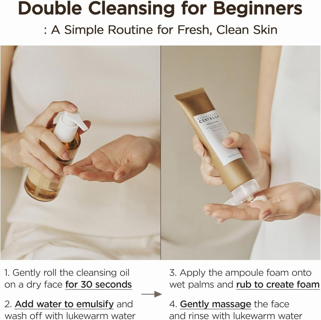 Lakinza K-beauty SKIN1004 Madagascar Centella Double Cleansing Duo with two cleanser bottles, designed for gentle skin cleansing.