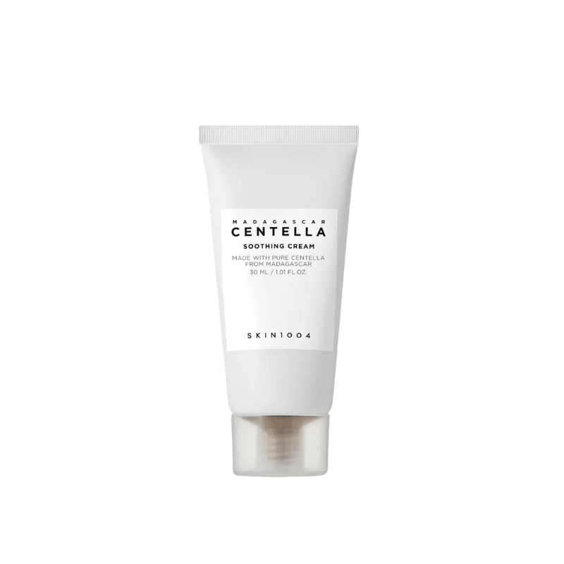 Miniature SKIN1004 Madagascar Centella Soothing Cream in a 30ml jar, by Lakinza K-beauty, highlighting the soothing skincare product.
