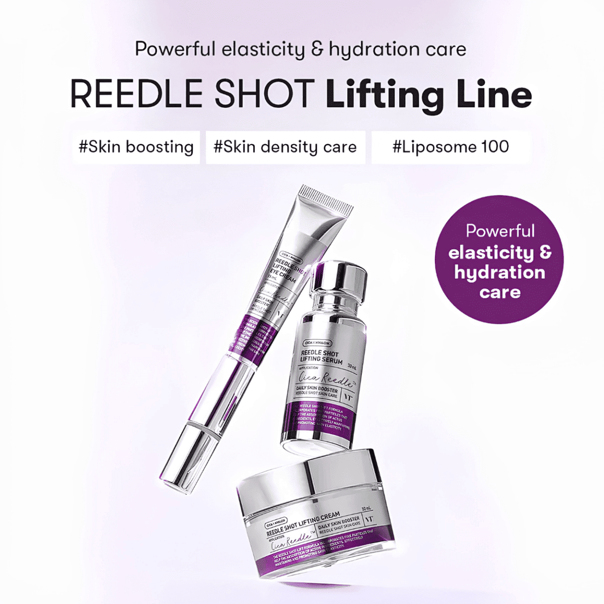 Lakinza K-beauty VT Reedle Shot Lifting Eye Cream in 15ml jar, designed to reduce puffiness and fine lines around the eyes.