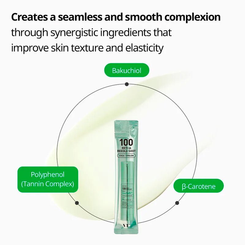 Lakinza K-beauty VT Reti-A Reedle Shot serum bottles, 2ml each, 10-piece set, used for skincare and anti-aging.